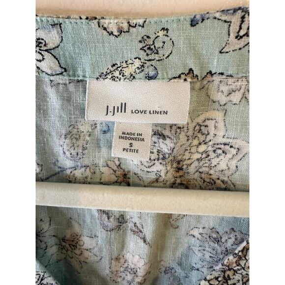 J. Jill 100% Linen Blue Floral Button Up Prairie Cottagecore Sundress Small P - Picture 3 of 6